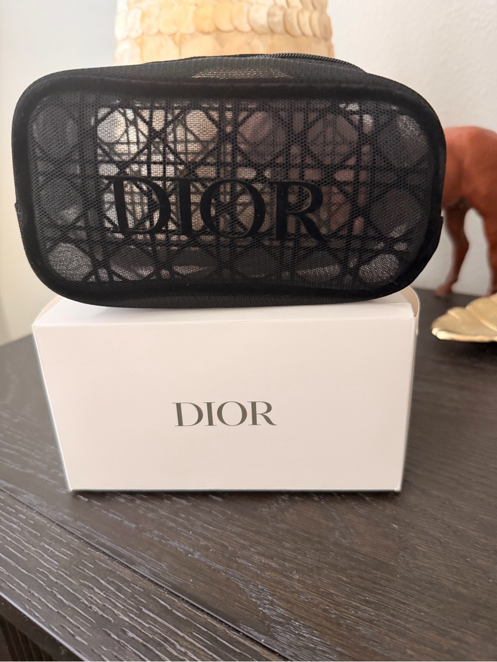 Dior Black Mesh Sunglasses Case with Logo